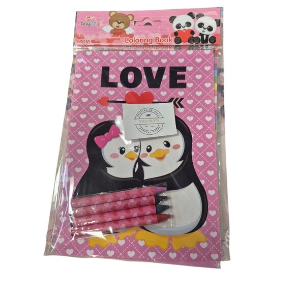 Tiny Mills Valentines Day Coloring Book Set With Crayons - Picture 1 of 2